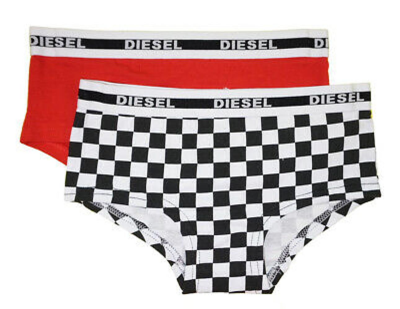 Diesel Girls Red & White/Black Checks Two-Pack Boy Short Panties Size S M L