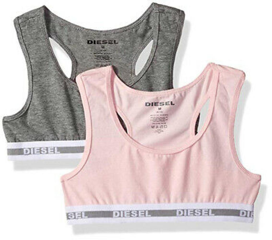 Diesel Girls Heather Gray & Pink Two-Pack Racer Back Sports Bra Size S M L