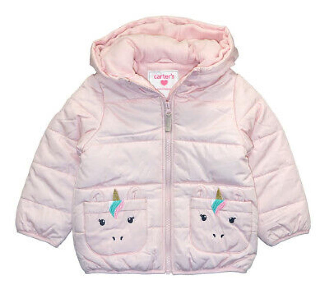 Carter's Girls Pink Unicorn Mid-Weight Outerwear Coat Size 2T 3T 4T 4 5/6 6X