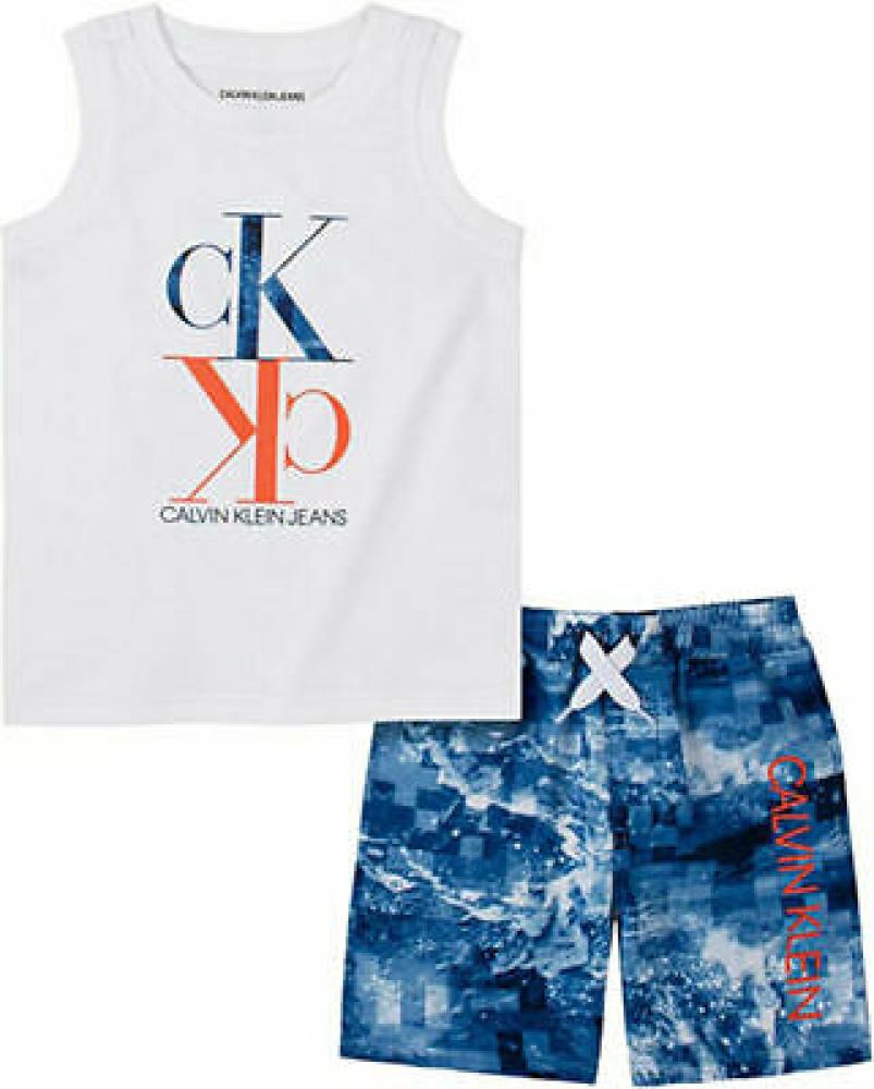 Calvin Klein Boys White & Blue 2pc Board Short Set Size 2T 3T 4T 4 5 6 7