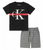 Calvin Klein Boys S/S Black Top 2pc Short Set Size 2T 3T 4T 4 5 6 7 $55