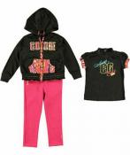 Coogi Toddler Girls Black Hoodie 3pc Denim Pant Set Size 2T $66