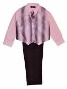 James Morgan Toddler Boys Pink Vest 4pc Black Suit Pant Set Size 2T 3T 4T