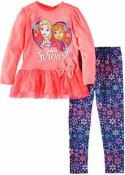 Frozen Toddler Girls Neon Coral Tunic 2pc Printed Legging Set Set Size 2T 3T 4T