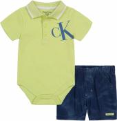 Calvin Klein Boys 2 Pieces Shadow Lime Polo Short Set Size 12M 18M 24M