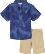 Calvin Klein Boys 2 Pieces Light Wash Blue Denim Shirt Short Set Size 2T, 3T, 4T