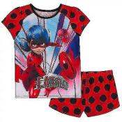 Miraculous Girls Ladybug Short Sleeve Top 2pc Pajama Short Set Size 4 6 8 10