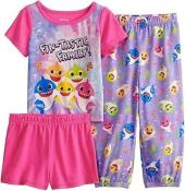 Baby Shark Toddler Girls Short Sleeve 3pc Pajama Short & Pant Set Size 2T 3T 4T