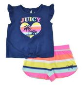 Juicy Couture Girls Blue & Multi Color 2pc Short Set Size 4 5 6 6X