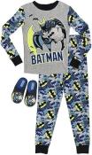 BATMAN Boys 2 Piece Pajama Set with Slippers Navy Size 4, 6, 8, 10