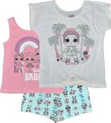 L.O.L. Surprise! Girls’ 3-Piece T-Shirt, Tank Top and Short Set Off-White